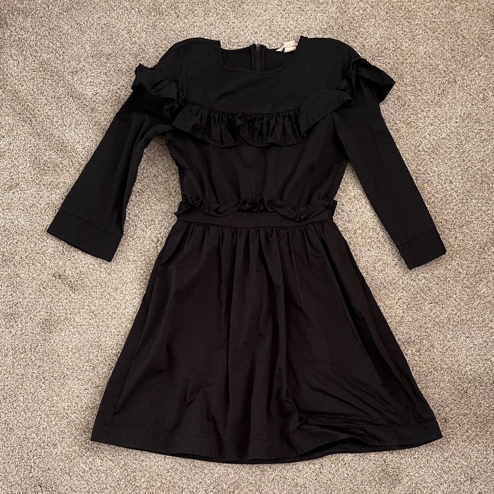H&M cotton Black Ruffled 3/4 Sleeve Dress